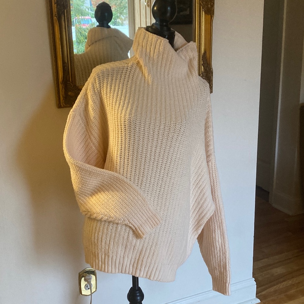 Free People Oversized Cozy Soft Cream Cowl Neck Sweater